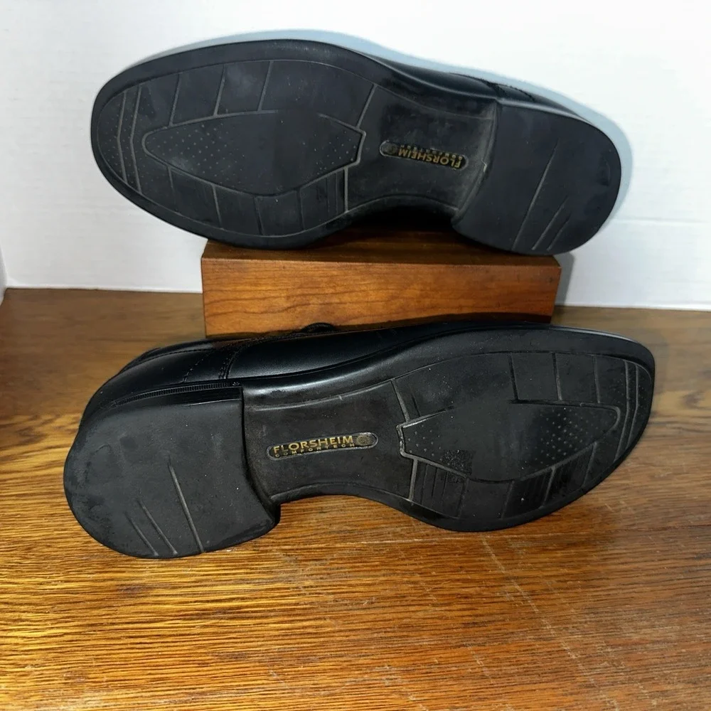 Florsheim Men's Shoes Black‎ Leather Lace Comfortech Ortholite Sz 9D Plain Toe